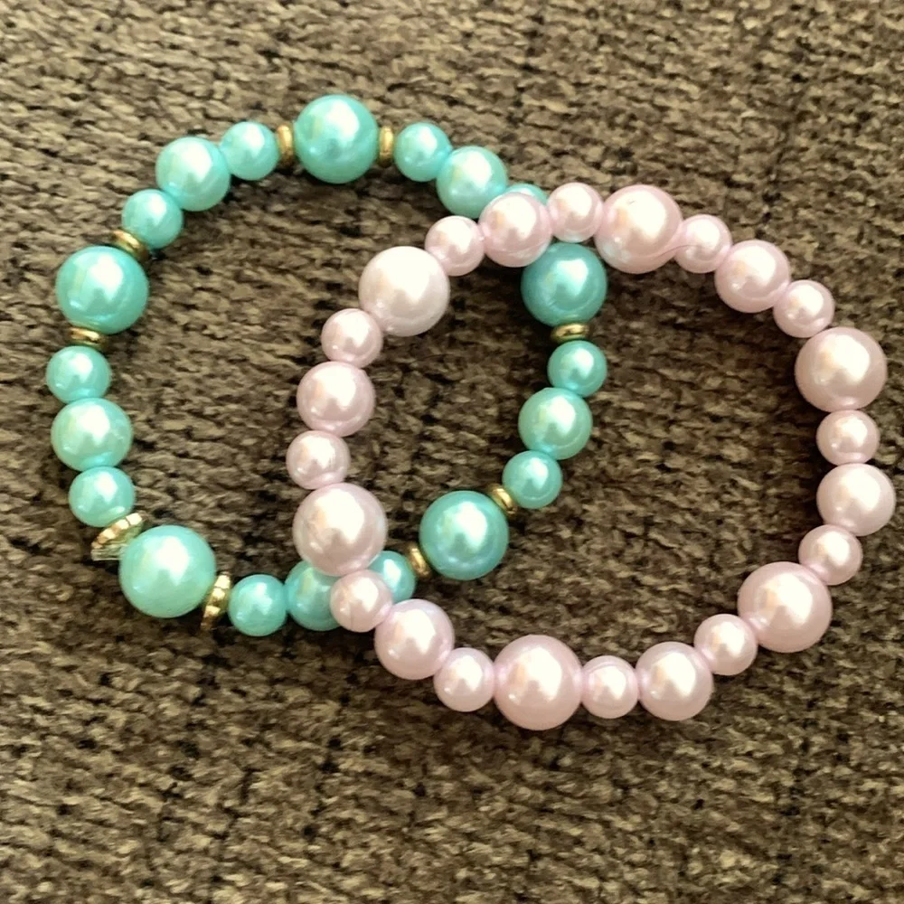 Homemade Stretch Beaded Bracelets, 7” Colorful beads, Set of 2 New Bracelets